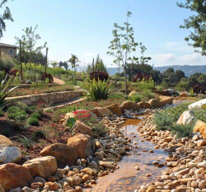 Landscaped Creek in Hillside Garden