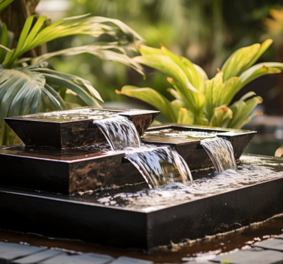 Modern Outdoor Water Feature: Fountain Waterfall for Home. AI